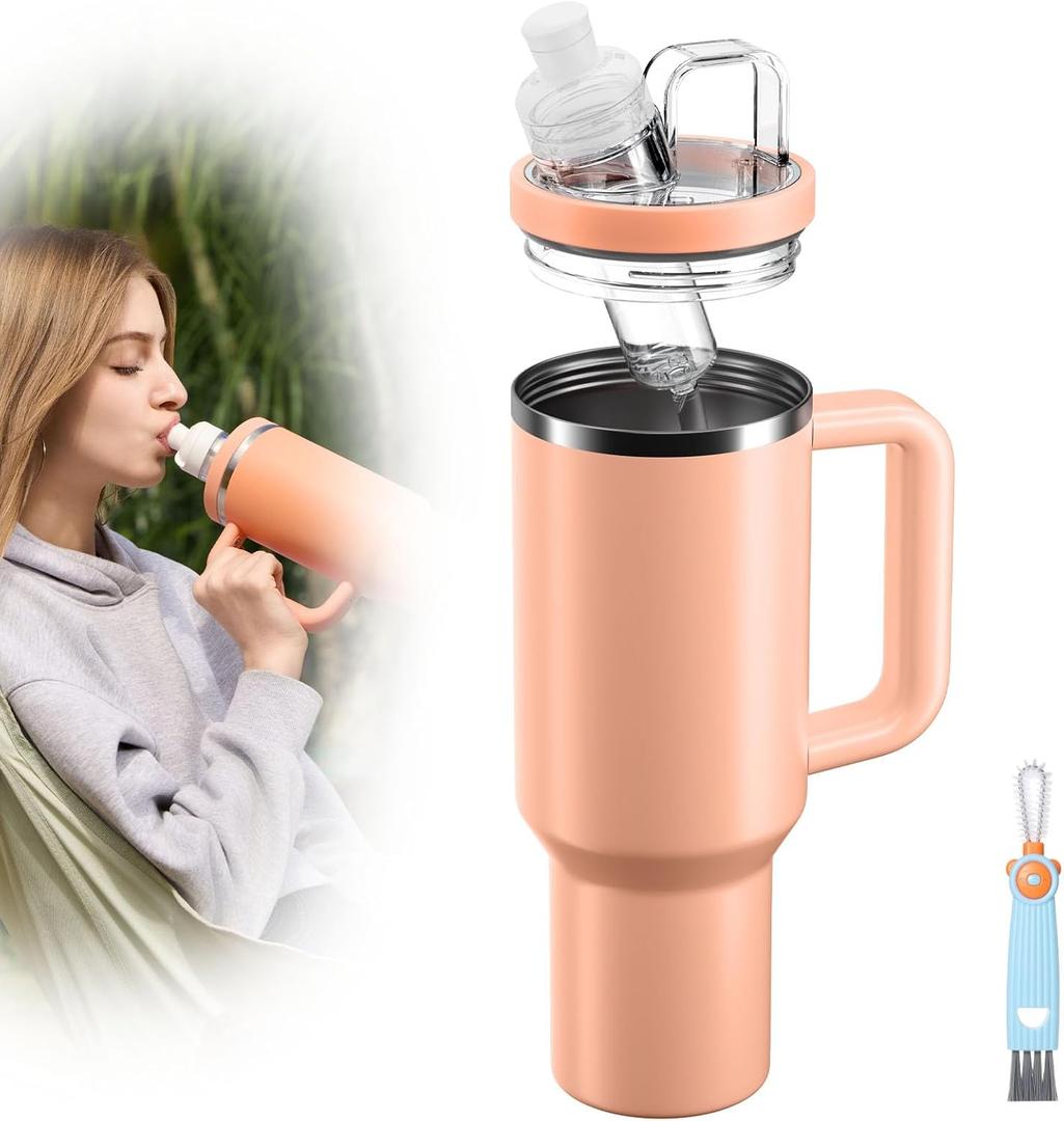 Tumbler Adapter Lid for Stanley, Leak-Proof Adapter Compatible with Stanley 30oz & 20oz Tumbler to Flavor Cartridges, Fits Quencher H2.0 FlowState Tumblers, BPA Free, Food Grade Silicone (Nectarine)