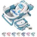 TPN Collapsible Baby Bathtub, Baby Bath Tub with Soft Cushion & Real-Time Thermometer, Baby Bathtub Infant to Toddler Tub (0-36 Months), Portable Newborn Travel Bath Tub (Blue)