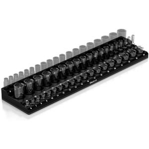 Olsa Tools Magnetic Socket Organizer (3/8-Inch Drive, 3 Row) - Magnetic Tool Organizer & Socket Holder - Tool Box Socket Organizers - Metric Black - Holds 54 Sockets - Professional Grade - Part: 1553
