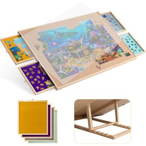 Becko US 1500-Pc Tilting Puzzle Board with 4 Colorful Drawers & Cover, Adjustable Jigsaw Puzzle Table with Built-in Easel/Stand, Portable Tables with Storage for Adults, with Premium Flannel Tabletop