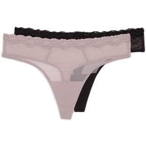 Smart & Sexy Women's Lace Trim & Mesh Panty 2 Packs Sexy Thongs & Cheeky Bikinis, Bark/ Black Hue Thong, 8