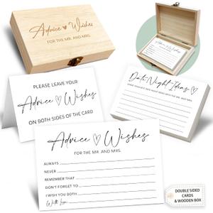 Minimalism Advice and Wishes for the Mr and Mrs - 50 Packs Wedding Advice Cards Bridal Shower Game Cards with Box Reception Guest Book for Bride Groom Newlywed Engagement Party Decoration -A01