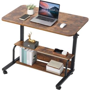 Adjustable Height Mobile Computer Desk for Small Space Rolling Writing with Wheels Corner Home Office Study Portable Bedrooms Work Storage Size 31.5x15.7 Inch Oak C (Brownish)