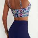 Herseas High Waisted Bikini Sets for Women Floral Print Two Piece Tummy Control Swimsuits Drawstring Short Bathing Suit (Blue, L)