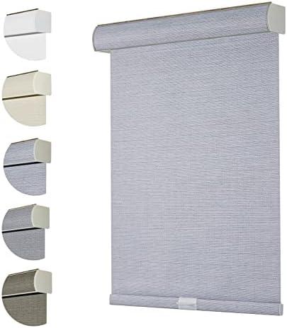 Persilux Custom Blackout Roller Blinds with Texture Fabric - UV Protection, Thermal Insulated, Cordless, For Home and Office Windows, Bluish Grey
