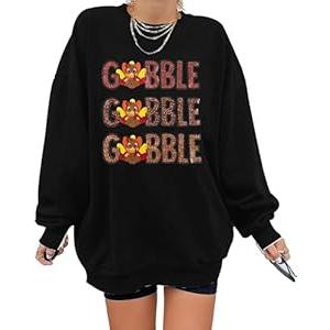 Thanksgiving Shirt Women Funny Turkey Graphic T-Shirt Gobble Gobble Print Shirts Turkey Day Gift Fall Tee Top (Large), Black