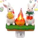 Easter Egg Bunny Campfire Flickering Night Light, Easter 3D Rabbit Night Light Plug in, Bunnies Figurine Lamps, Easter Decorations Indoor