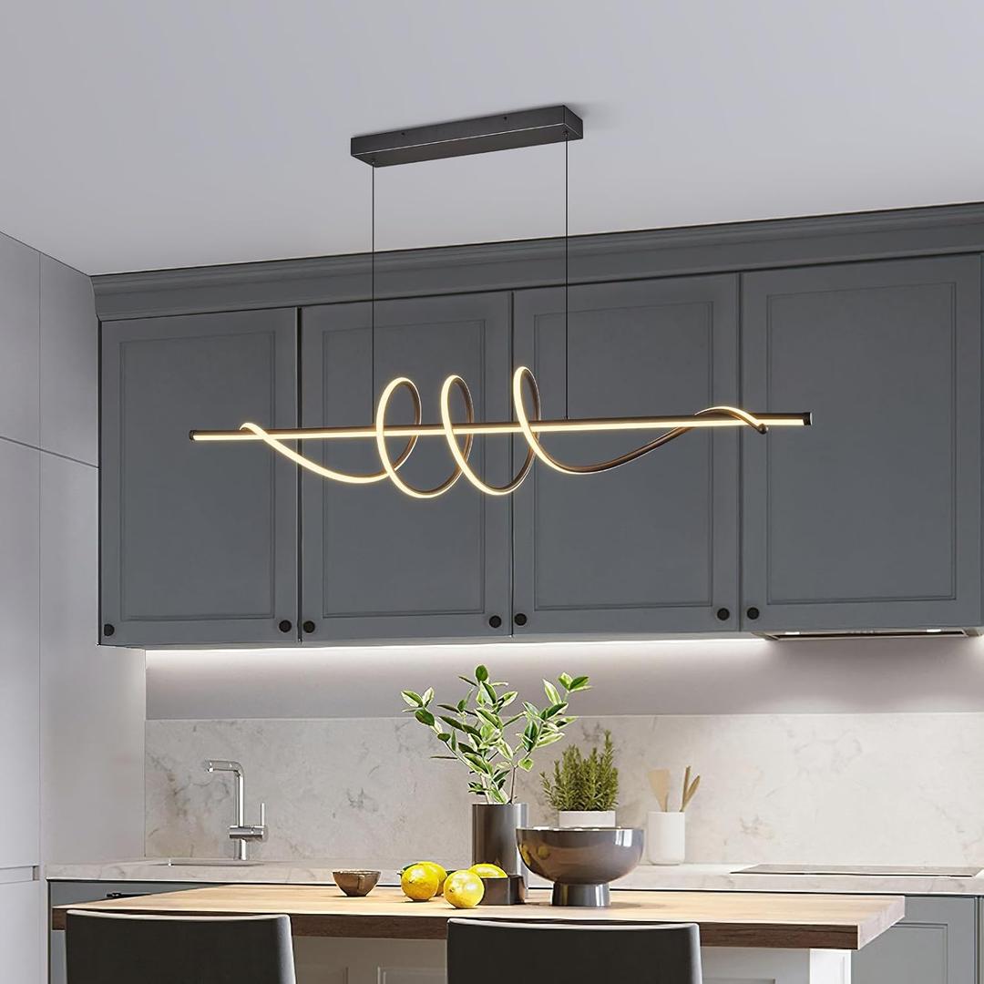 Modern Irregular Chandelier 55in Black LED Dimmable 3000K-6000K with Remote Control Aluminum Island Lighting Pendant Light Fixtures Kitchen Island Dining Room Living Room Bedroom