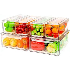 6 Pack Fridge Organizer, Stackable Refrigerator Organizer Bins with Lids, BPA-Free Fridge Organizers and Storage Containers for Fruit, Vegetable, Food, Drinks, Cereals, Clear