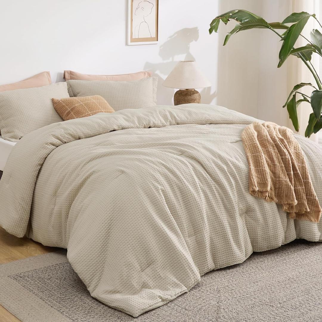 Bedsure Waffle Comforter Set Queen, Soft and Breathable Linen Bedding Comforter Set, 3 Pieces, 1 Waffle Weave Comforter (90"x90") and 2 Pillow Shams (20"x26"+2") Bedsure Waffle Comforter Set Queen, Soft and Breathable Linen Bedding Comforter Set, 3 Pieces, 1 Waffle Weave Comforter (90"x90") and 2 Pillow Shams (20"x26"+2")