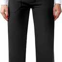 Womens Casual High Waist Straight Leg Pants Stretchy Button Business Dress Work Pocket Trousers M, Black