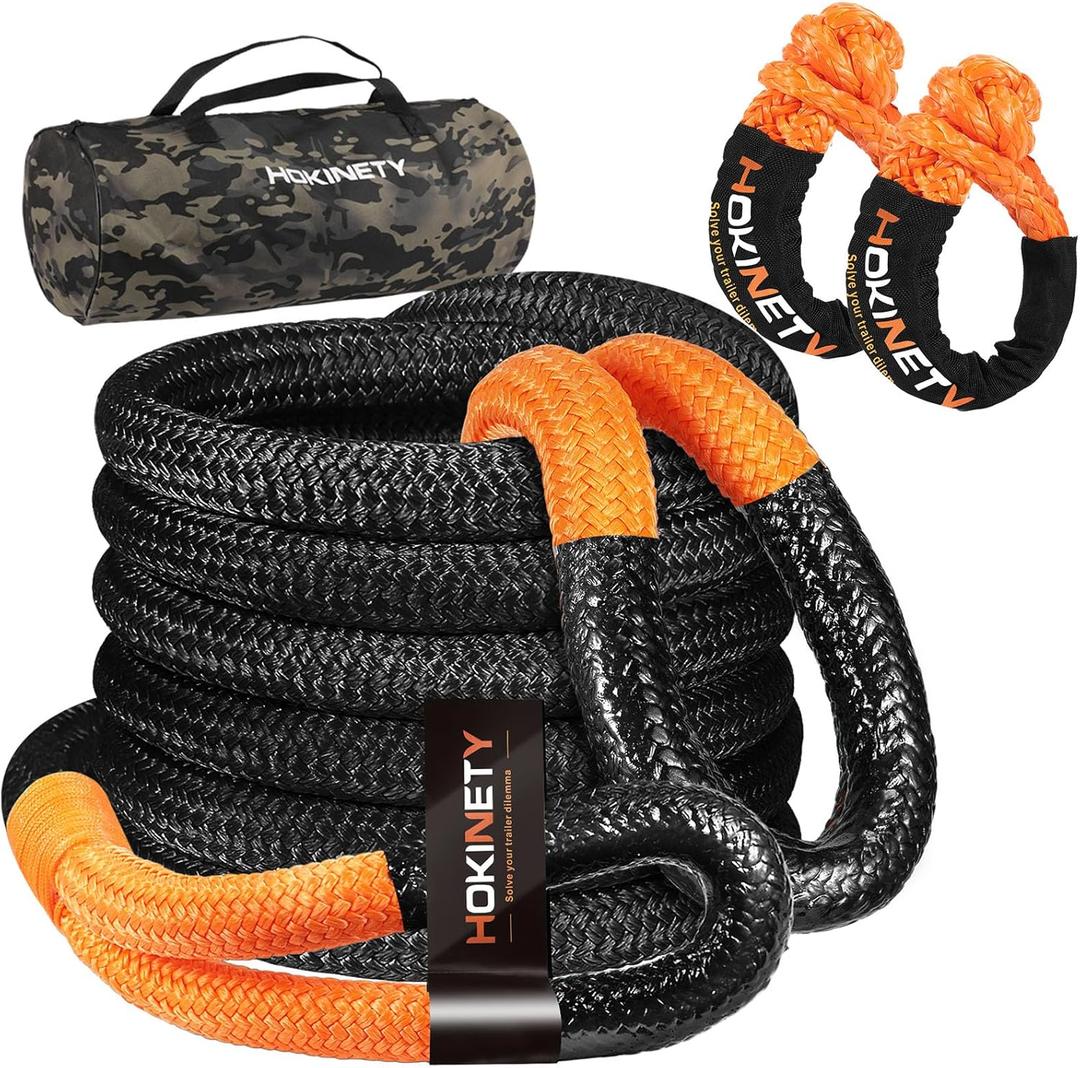 Kinetic Recovery Tow Rope: 1.26" x 30ft Snatch Strap with Soft Shackles Heavy Duty Offroad Towing Straps Kit for Trucks SUV UTV ATV Tractor Car Jeep - Black