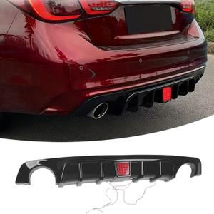 Rear Diffuser W/LED Brake Light Fit for Infiniti Q50 2018-2024 3.0t/ Luxe/RED Sport 400/ Sensory,Rear Bumper Lower Lip Splitter Spoiler Body Kit Trim Exterior Accessories(Gloss Black)