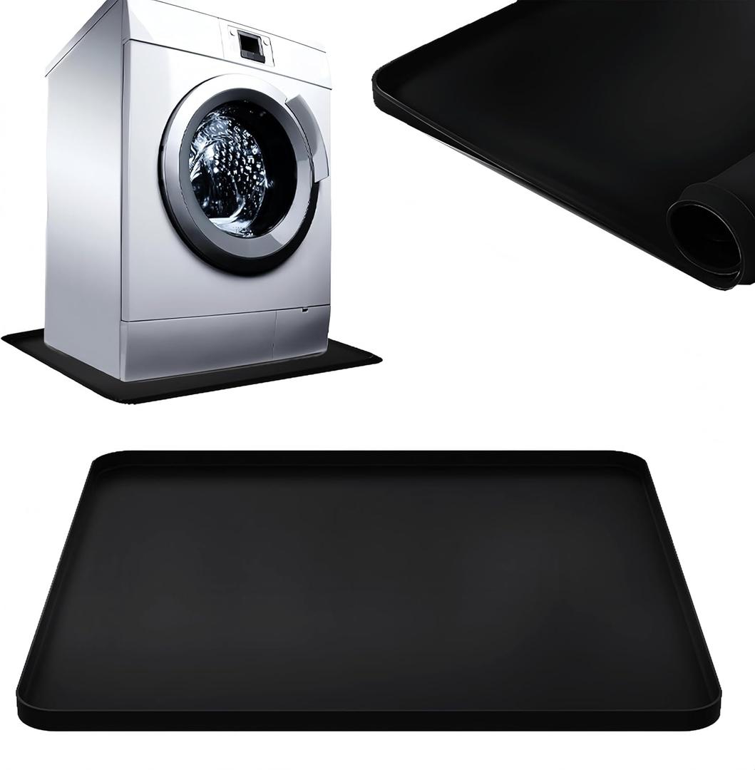2727 inch Washer Drain Pan Silicone Mat, With Raised Edge Washing Machine Silicone Mat, Multi-function Non Slip, Soft Foldable Portable Waterproof Pad Black