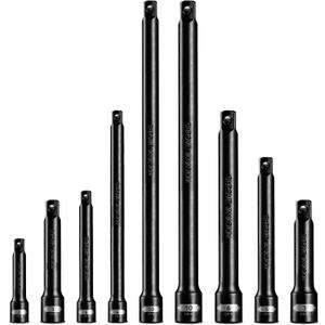 9 Pieces Impact Extension Bar Set, 1/4", 3/8" and 1/2" Drive Socket Extension, Premium Chrome Vanadium Steel with Black Phosphate Finish