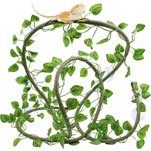 QUOZUO Reptile Tank Accessories, Artificial Plants Vines and Flexible Leaves With Suction Cups, Crested Gecko Tank Long Vines Hide for Climbing, Chameleon, Lizards