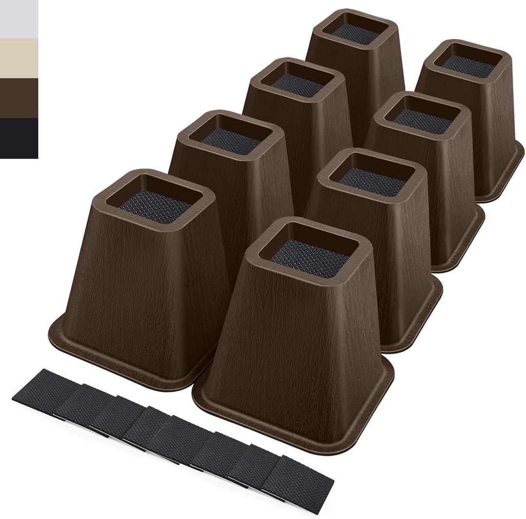 6 Inch Heavy Duty Bed Risers, Furniture Risers for Desk, Chair, Table or Sofa, Couch Lift Risers, Supports up to 2200 lbs per Leg(8 Pack Brown)