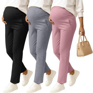 Sweetyweee 3 Pack Women's Maternity Pants, 3-Color, Large