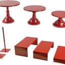 Set of 8 Red Cake Stands Donut Holder Round Metal Dessert Display Risers Cupcake Stand Serving Platter for Weddings Birthday Baby Showers Anniversary Party