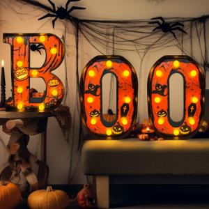 Halloween Decorations, 3 LED Light up Letters''boo''sign, Halloween Home Decor, Halloween Signs for Halloween Indoor and Outdoor Home, House Room, Kitchen, Fireplace, Tabletop Party Supplies