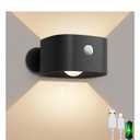 Rechargeable Motion Sensor Wall Light, Wireless Wall Sconce - Magnetic Base, Dimmable 3000K Warm White, 3 Modes (ON/AUTO/Off) for Closet, Stairs, Living Room - Indoor LED Wall Lamp (Black)