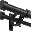 Matte Black Double Curtain Rods 36 to 72 Inches (3-6 Feet),1-Inches Front and 5/8 Inches Back Adjustable End Cap Double Window Drapery Rod for Drapes and Curtains