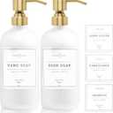Vine Creations White Glass Soap Dispenser, 2 Pack Kitchen Soap Dispenser Set with Stainless Steel Pump, 16 oz Dish Soap and Hand Soap Dispensers for Bathroom with Waterproof Labels