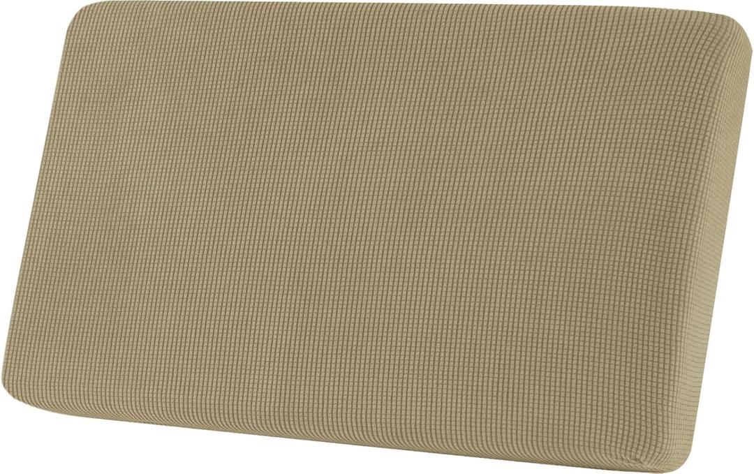 SUBRTEX Super Stretch Loveseat Cushion Cover, Durable Spandex Couch Cushion Cover Individual Seat Cushion Slipcover, Replacement Cover for Loveseat Bench RV Dinette Boat Seat (Medium, Sand)