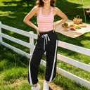 Womens Pants Baggy Wide Leg Casual Workout Elastic Waisted Stripes Track Pockets Y2K Barrel Trendy