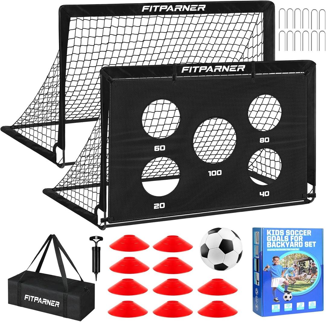 Soccer Goal,Backyard Soccer Goals for Kids 2 Pack,4x3/6x4 FT Portable Toddler Soccer Nets with Target,Ball & Cones,Soccer Training Equipment for Kids Youth Outdoor Games,Sports,Play
