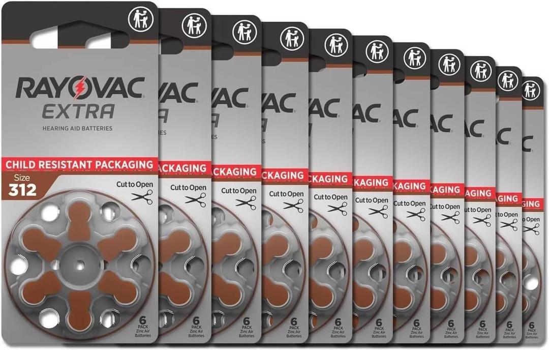 Rayovac 60 x Size 312 Rayovac Extra Advanced Hearing Aid Batteries 8 pack