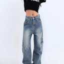 EMMIOL Cargo Pants Women Stretchy Wide Leg Baggy Jeans with Pockets Casual Trousers Y2K Vintage Streetwear Trendy 2026 (10, Mid Blue01)