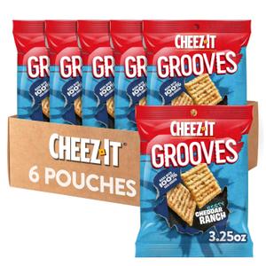 Cheez-It Grooves Crunchy Cheese Crackers, Snack Crackers, Lunch Snacks, Zesty Cheddar Ranch (6 Pouches) (EXP 11/19/26)