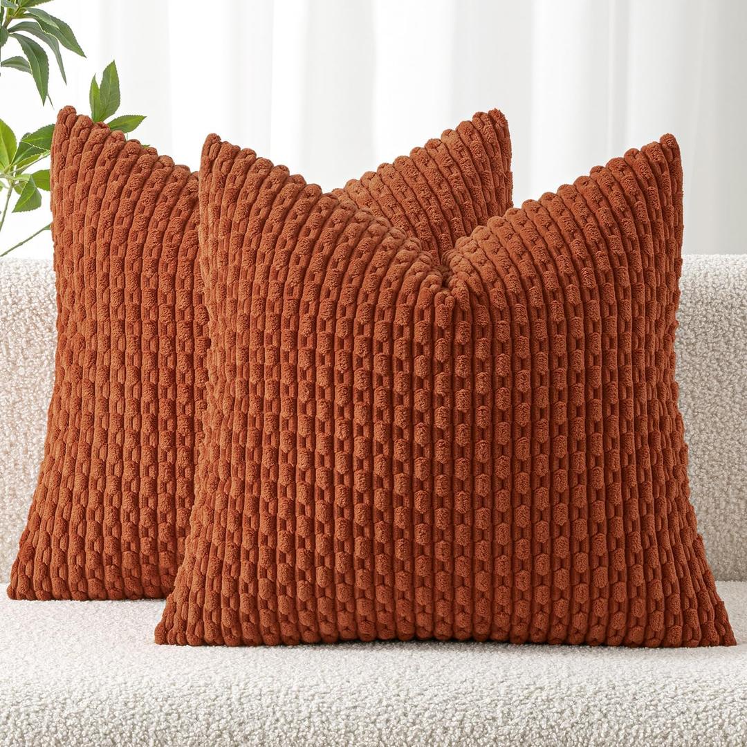 MIULEE Rust Throw Pillow Covers Soft Corduroy Decorative Set of 2 Boho Striped Pillow Covers Pillowcases Farmhouse Home Decor for Couch Bed Sofa Living Room 20x20 Inch