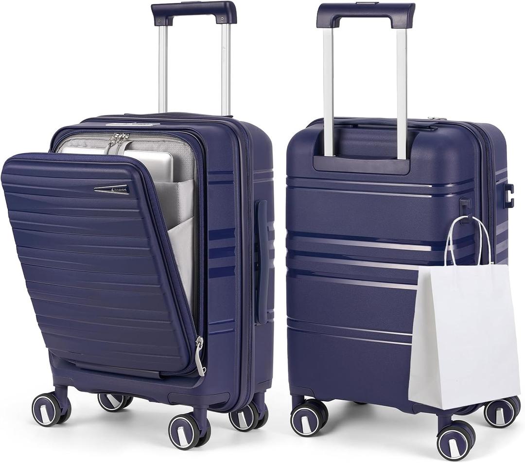 RAINSMORE Expandable Carry on Luggage 20 Inch, Airline Approved Carry on Suitcase with Front Pocket&Laptop Compartment, Hardshell Rolling Travel Luggage with Spinner Wheels, Royal Blue
