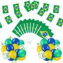 Lenwen 54 Pcs Brazilian String Pennant Banners Brazil Flag Green, Yellow and Blue Latex Balloons with Confetti Balloons Craft Ribbon for Independence Day Patriotic Events Sports Anniversary
