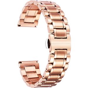 BINLUN Stainless Steel Watch Band 12mm 14mm 16mm 18mm 19mm 20mm 21mm 22mm 24mm Adjustable Metal Link Watch Bracelet with Straight & Curved Ends for Business Daily Wear Men & Women (Rose-Gold)
