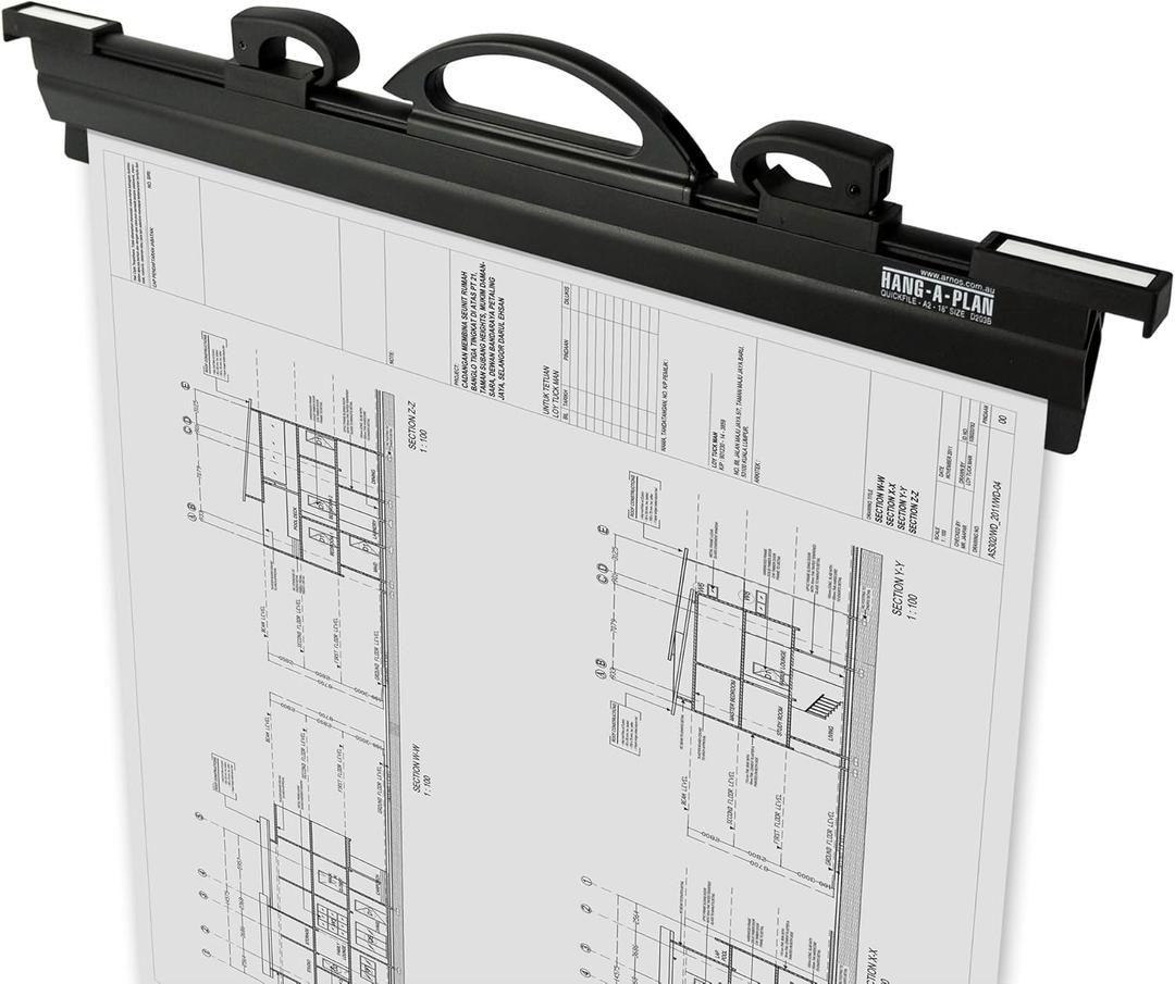 Hang-A-Plan, 18 Inch Quickfile Hanging Clamp, Black, Holds up to 150 Plans, Single Clamp