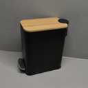 SIDIANBAN Bathroom Trash Can with Bamboo Lid Soft Close and Foot Pedal, Small Rectangular Slim Garbage Can with Inner Wastebasket for Bedroom, Office, Kitchen, 1.3Gal/5L, Black