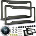 Matte Black License Plate Frames- Rustproof Aluminum Metal Car Tag Holder, 2 Pack Front Rear Slim Holder with Mounting Hardware- Screws, Caps
