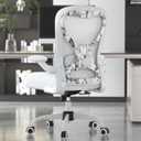 Office Desk Chair with Ergonomic Lumbar Support, Extra-Thick Seat Cushion, Flip-up Arms, Breathable Mesh Back, Computer Task Chair for Home Office (White+marble)