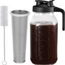 Cold Brew Coffee Maker Pitcher, 64 Oz Heavy Duty Glass Mason Jar Pitcher with Vshaped Pour Spout Handle Lid,Stainless Steel Filter for Iced Coffee,Iced tea,Fruit Drinks,lemonade  Black