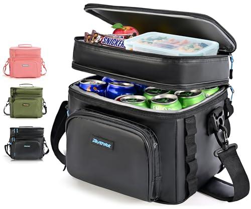 Ruthfot Double-Layer Insulated Cooler Foldable Lunch Box, Leakproof Cooler Bag for Men & Women, Shoulder Strap, Bottle Opener, for Beach, Camping, Car