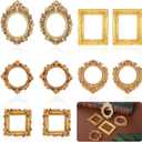 Tyqour 10pcs Small Picture Frames Gold Mini Picture Frames for Crafts Miniature Vintage Resin Tiny Mini Photo Frame Little Gold Frame for DIY Jewelry Party Hotel Holiday Decor