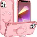Compatible with iPhone 12 Case & iPhone 12 Pro Case with Invisible Magnetic Kickstand [Compatible with MagSafe] [10-FT Military Drop Protection] Hard Back Soft Edge 6.1 Inch, Pink