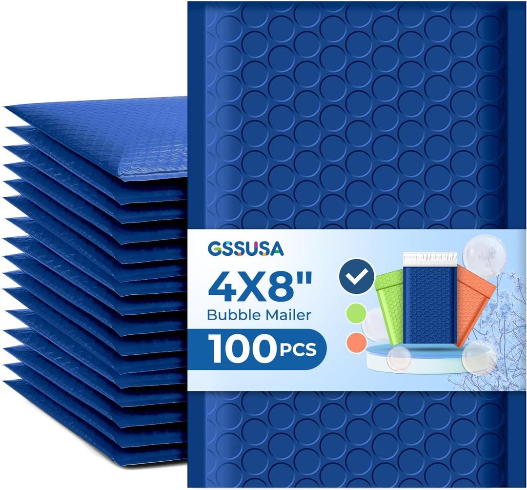 GSSUSA Bubble Mailers 4x8 100 Pack,Blue Padded Envelopes Selfseal,Usable Size 4x7 Small Bubble Envelopes Shipping Bags for Shipping Supplies,Card,Jewelry Packaging,Small Business Packaging Supplies
