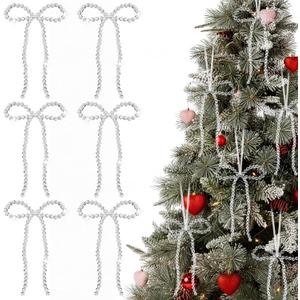 Dingion 6 Pcs Valentines Day Crystal Bow Ornaments for Tree Decorations Sparkly Rhinestone Beads Bow Hanging Ornaments Rhinestone Bowknot Decoration for Valentine Tree Wreath Garland Fireplace
