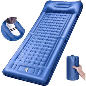 Camping Sleeping PadsExtra Thick 5 Inch Inflatable Sleeping Mat with Pillow Built-in PumpOversized Mattress Super Portable Backpacking Sleeping Pad (Blue, Single)
