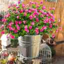 Grunyia 10 Bundles Artificial Fake Flowers, Faux Outdoor Plastic Plants UV Resistant Shrubs Outside Indoor Decorations (Pink-Eucalyptus)