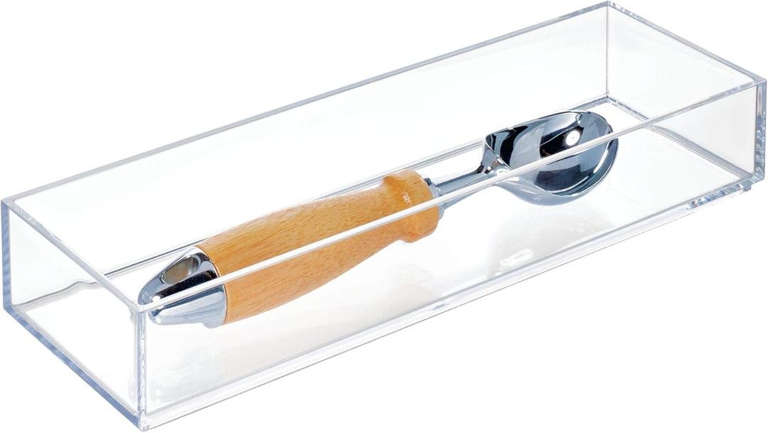 iDesign Clarity Plastic Drawer Organizer, Storage Container for Silverware, Utensils, Kitchen Gadgets in Pantry, Cabinets, Countertops, 4" x 12" x 2" - Clear